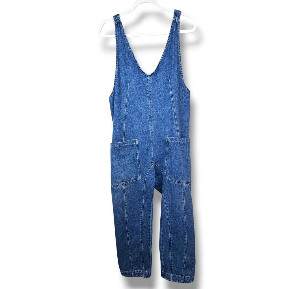 Free People We The Free Sapphire Blue Cotton High Roller Relaxed Denim Jumpsuit - Picture 6 of 10